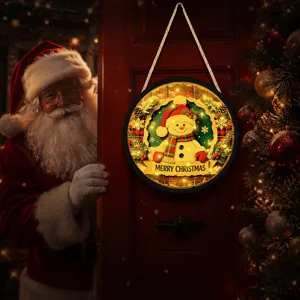 Christmas LED hanging sign with cute snowman design, festive wall decor and holiday lights.