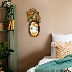 Boho wooden mushroom wall mirror, decorative acrylic mirror for bedroom living room home decor