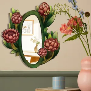 Bohemian wooden acrylic decorative mirror for bedroom wall hanging home decor detail view.