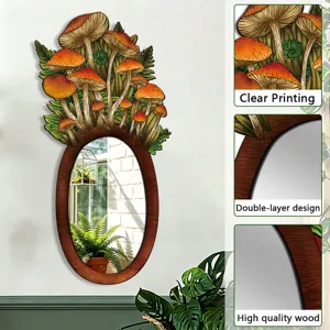Bohemian wooden wall mirror detail showcasing clear printing, double-layer design, and high quality.
