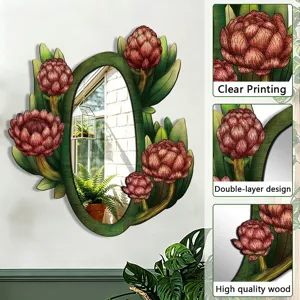 Bohemian wooden wall mirror detail, double-layer botanical floral design for home bedroom decor.