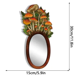 BoHo Bohemian Mushroom Wooden Decorative Mirror Wall Art 30x15cm Aesthetic Room Decor