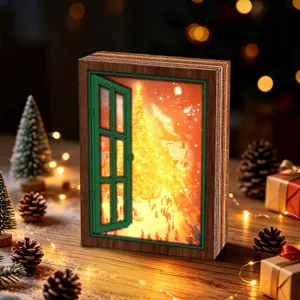 Christmas glowing window fridge magnet wooden vintage decorative holiday light decor gift