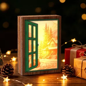 Christmas decorative wooden light-up fake window night light vintage holiday home decor