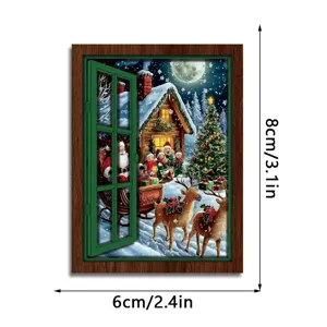 Christmas luminous fake window fridge magnet wooden vintage decorative magnetic sticker detail