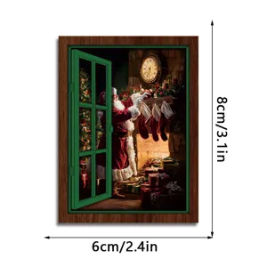 Christmas glowing fake window fridge magnet vintage wooden magnetic sticker decoration 8x6cm