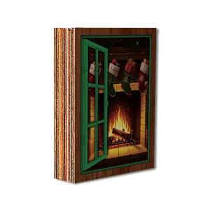 Christmas luminous fake window fridge sticker retro wooden magnetic home holiday decor