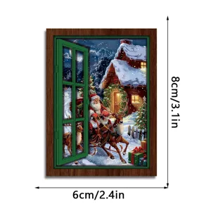 Christmas glowing fake window fridge magnet vintage wooden magnetic refrigerator sticker decor
