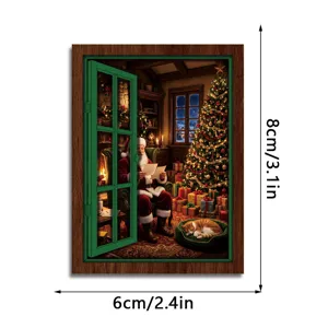 Christmas wooden magnetic fridge sticker vintage window Santa Claus home holiday decor
