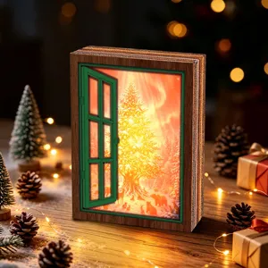 Christmas luminous wooden fake window decorative light magnetic ornament cozy holiday tabletop decor