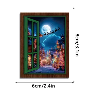 Christmas luminous fake window fridge magnet, wooden magnetic decorative sticker for holiday decor.