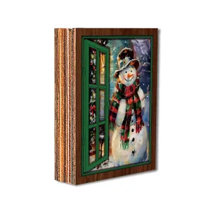 Christmas glowing fake window fridge magnet wooden vintage decorative magnetic fridge sticker