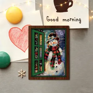 Christmas luminous fake window fridge magnet wooden retro decorative magnetic sticker for decor