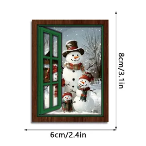 Christmas glowing wooden fridge magnet retro window snowmen magnetic home decor sticker