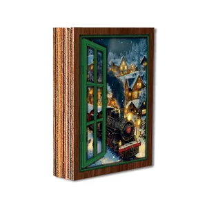 Christmas glowing fake window fridge magnet retro wooden festive holiday decor block