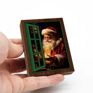 Christmas lighted window wooden fridge magnet vintage holiday home decoration gift