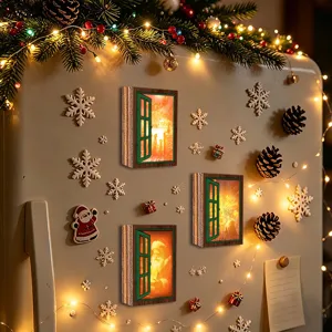 Christmas glowing window fridge magnet wooden decorative magnetic sticker for holiday decor