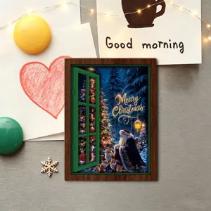 Christmas luminous fake window wooden fridge magnet retro decorative magnetic sticker