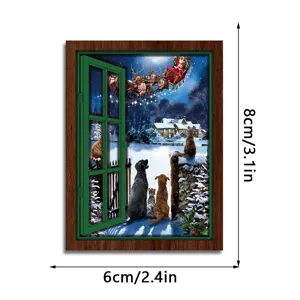 Christmas glowing fake window fridge magnet vintage wooden magnetic decoration holiday gift