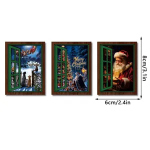 Christmas decorative wooden magnetic fridge magnet vintage glowing window design set of three