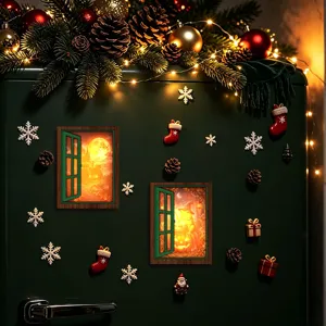 Christmas glowing fake window fridge magnet wooden magnetic sticker home decor holiday gift