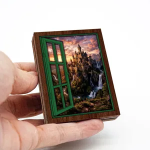 Wooden vintage castle window fridge magnet decorative magnetic sticker for home decor