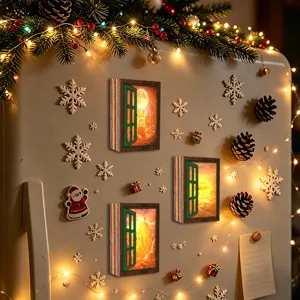 Christmas glowing window fridge magnets wooden vintage decorative magnetic stickers for home decor