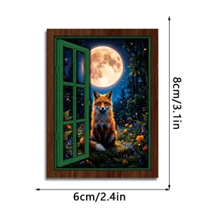 Christmas glowing wooden fake window fridge magnet vintage decorative magnetic sticker 8x6cm