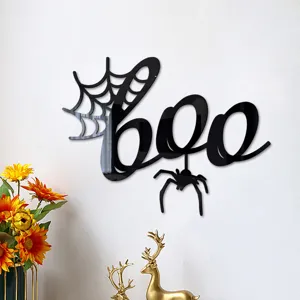 Halloween 3D ακρυλικό καθρέφτης αυτοκόλλητο τοίχου BOO ιστός αράχνης διακόσμηση