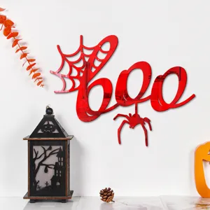 Αυτοκόλλητο τοίχου καθρέφτη ακρυλικό 3D Halloween BOO ιστός αράχνης λεπτομέρεια.