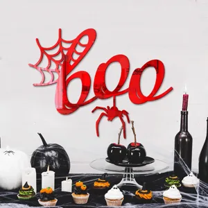 Αυτοκόλλητο τοίχου καθρέφτης ακρυλικό 3D Halloween με ιστό αράχνης για διακόσμηση BOO.