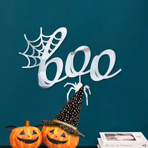 Halloween 3D ακρυλικό καθρέφτης αυτοκόλλητο τοίχου ιστός αράχνης BOO αδιάβροχη διακόσμηση γιορτής