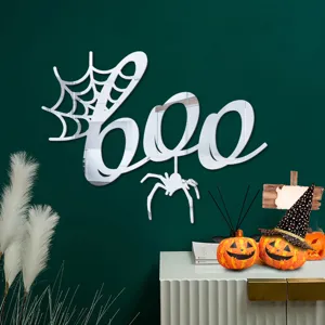 Αυτοκόλλητο τοίχου ακρυλικό καθρέφτης 3D Halloween με BOO και αράχνη για πάρτι διακόσμηση.