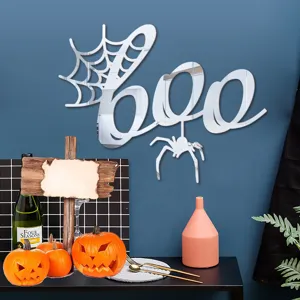 Halloween 3D ακrilικό καθρέφτης αυτοκόλλητο τοίχου BOO ιστός αράχνης διακόσμηση σπιτιού