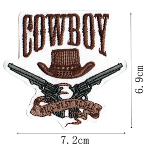 Western cowboy embroidered patch with hat and crossed guns, cool clothing accessory for DIY decoration.