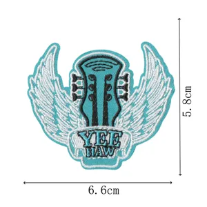 Badge ecusson brode tete de guitare et ailes applique thermocollant vetement bricolage