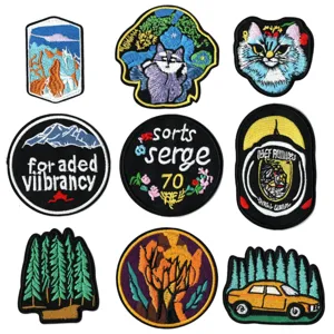 Handmade DIY Embroidery Patches Cute Cat Mountain Car Applique Iron On Cloth Badges For Clothes Jacket Hat Craft Decor