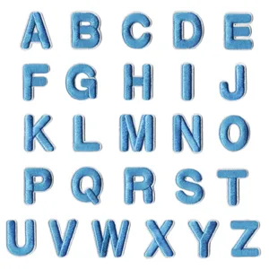 Blue alphabet embroidery patches A to Z letters iron on for clothing DIY decor repair