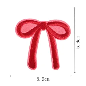 Red bow embroidery patch for DIY hair clips crafts, exquisite apparel accessory for decoration
