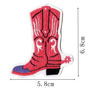 Pink western cowboy boot embroidered patch cute apparel accessory DIY clothing badge decor