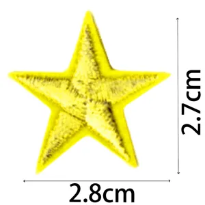 Yellow star embroidered patch detail, compact size clothing repair accessory decoration.