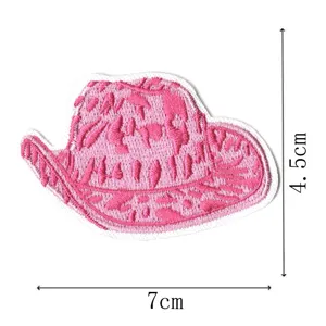 Pink western cowboy hat embroidered patch cute cartoon clothing badge DIY accessory