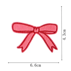 Pink bow embroidered patch DIY clothing accessory and hair clip decoration 6.6x4.3cm