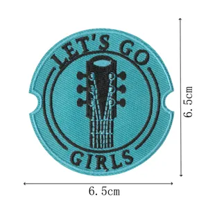 Patch sous-tasse de voiture brodé avec design de guitare et lettres élégantes, rond 6.5cm
