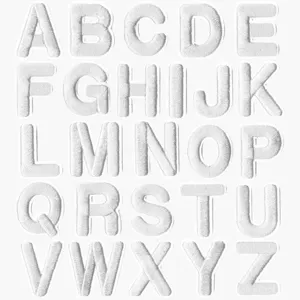 Detailed view of white embroidered alphabet letters A to Z patches, perfect for clothing DIY.