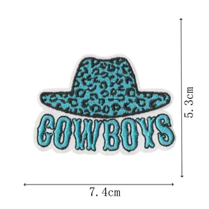 Patch brodé chapeau de cowboy imprimé léopard bleu accessoire de vêtement DIY insigne