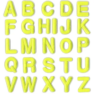 Neon yellow 26 English letters embroidery patches A-Z clothing DIY repair badges.