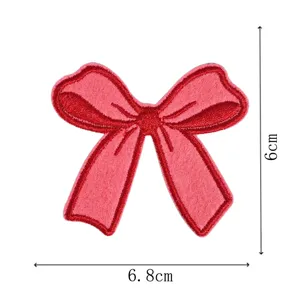 Red bow embroidery patch for DIY handmade hair clips clothing accessories and sewing decoration.