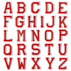 Ensemble de patchs brodés lettres rouge et blanc A à Z pour décoration de vêtements DIY