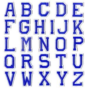 Ensemble de patches de lettres de l'alphabet brodés bleu et blanc pour décoration de vêtements